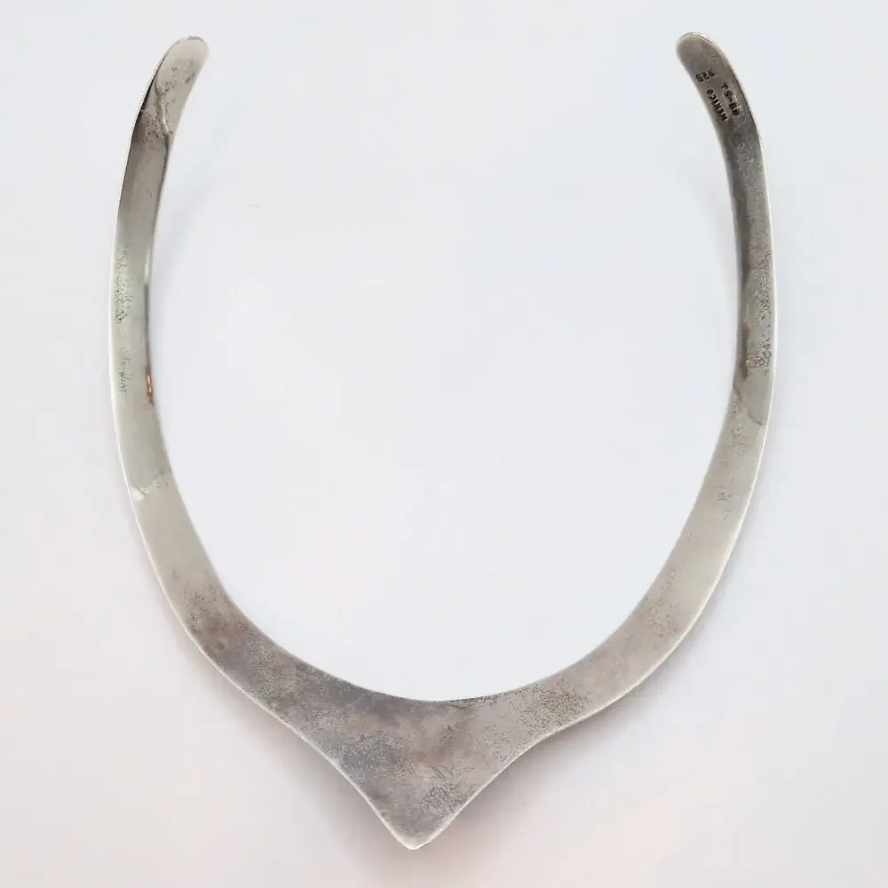 Vintage Taxco Mexico Sterling Silver 925 Onyx Pointed Collar Necklace 54g - Picture 7 of 8
